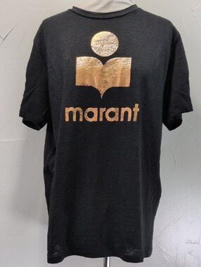 Isabel Marant Black Linen Copper Marant Logo Zewel Tee Shirt Women's Size Large